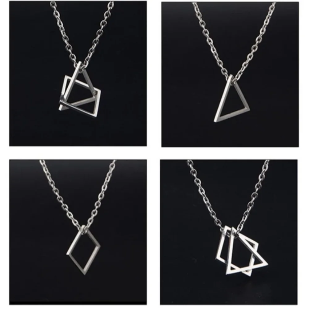 Geometric Hollow Triangular Chain Pendant Necklace Men/Women - Picture 12 of 16